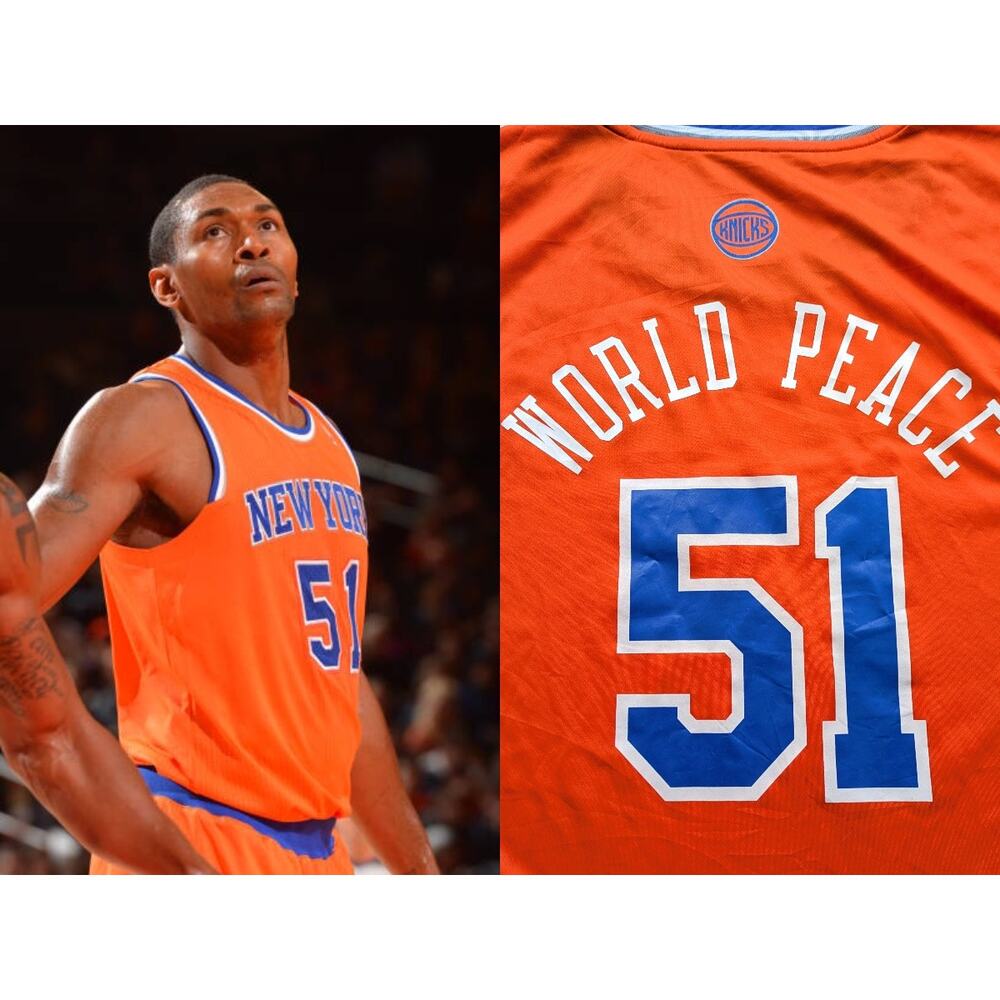 Metta WORLD PEACE #51 ARTEST NY Knicks 2013-14 ADIDAS jersey 2XL orange NBA vtg